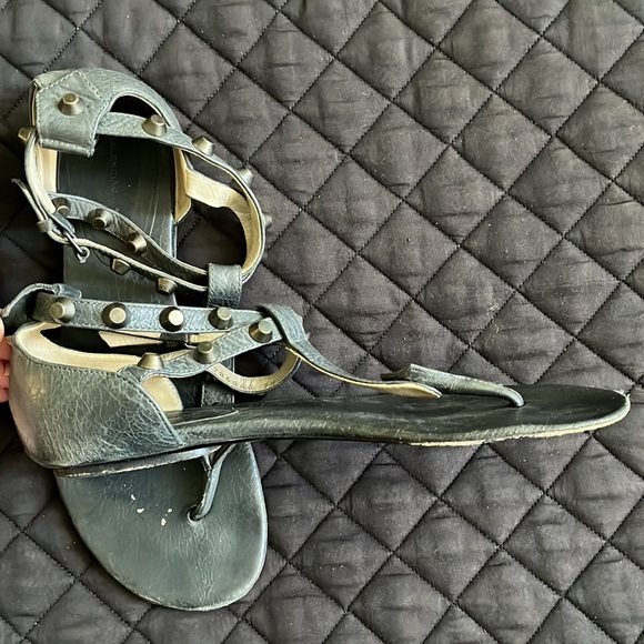 Balenciaga Grey Arena Double Wrap Studded Flat Sandals - 38 - Picture 5 of 5